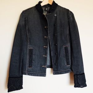 Express denim military jacket with lace details
